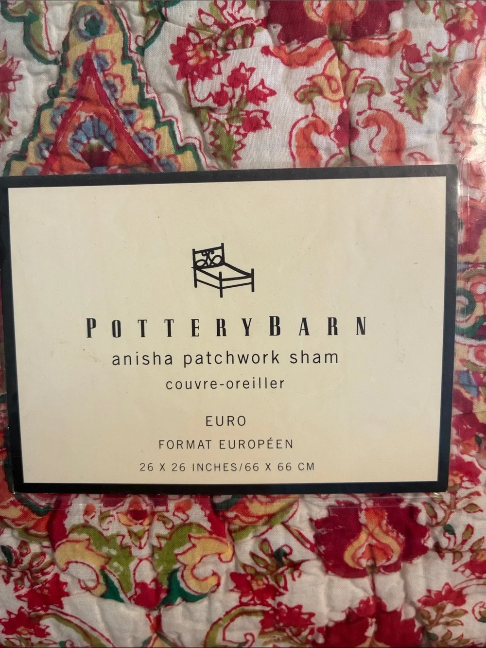 Pottery Barn Anisha Patchwork Euro Pillow Sham NEW Boho Cotton